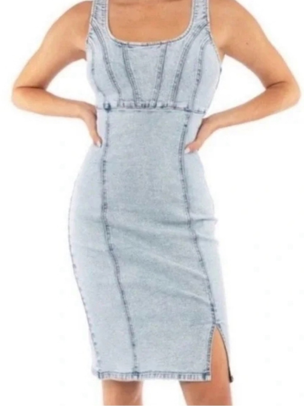 Rewash Light Blue Denim Midi Bodycon Dress
